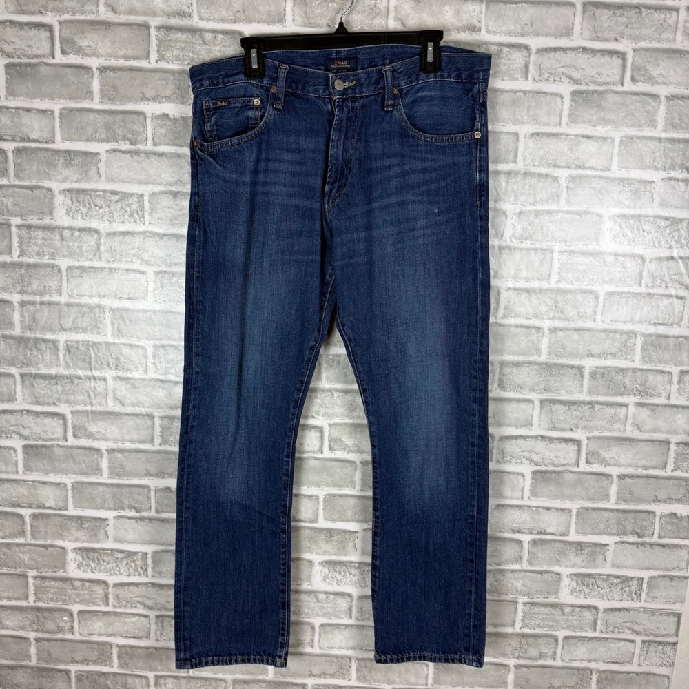 Polo Ralph Lauren Varick Slim Straight Jeans Mens 34x32 Medium Wash Blue Denim